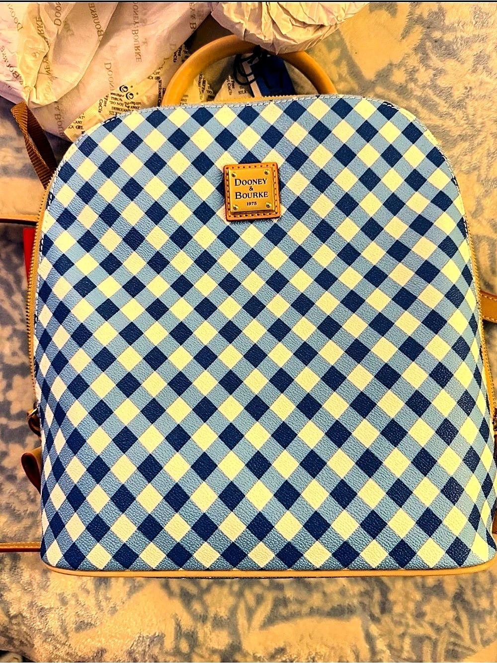 Dooney & Bourke Blue & White Gingham Backpack NWT